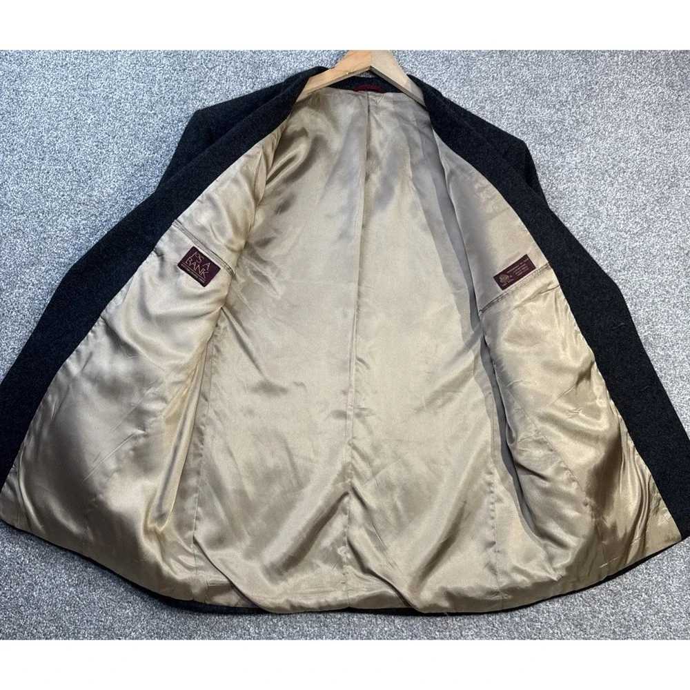 Jos A Bank Blazer Men 43L 100%‎ Wool Charcoal Melton Patch Pockets USA Vintage